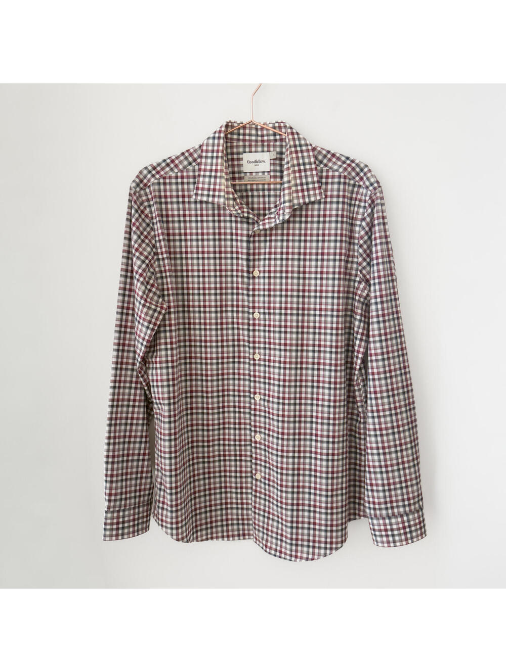 Goodfellow Burgundy and Grey Plaid Button-Down Shirt Size Large